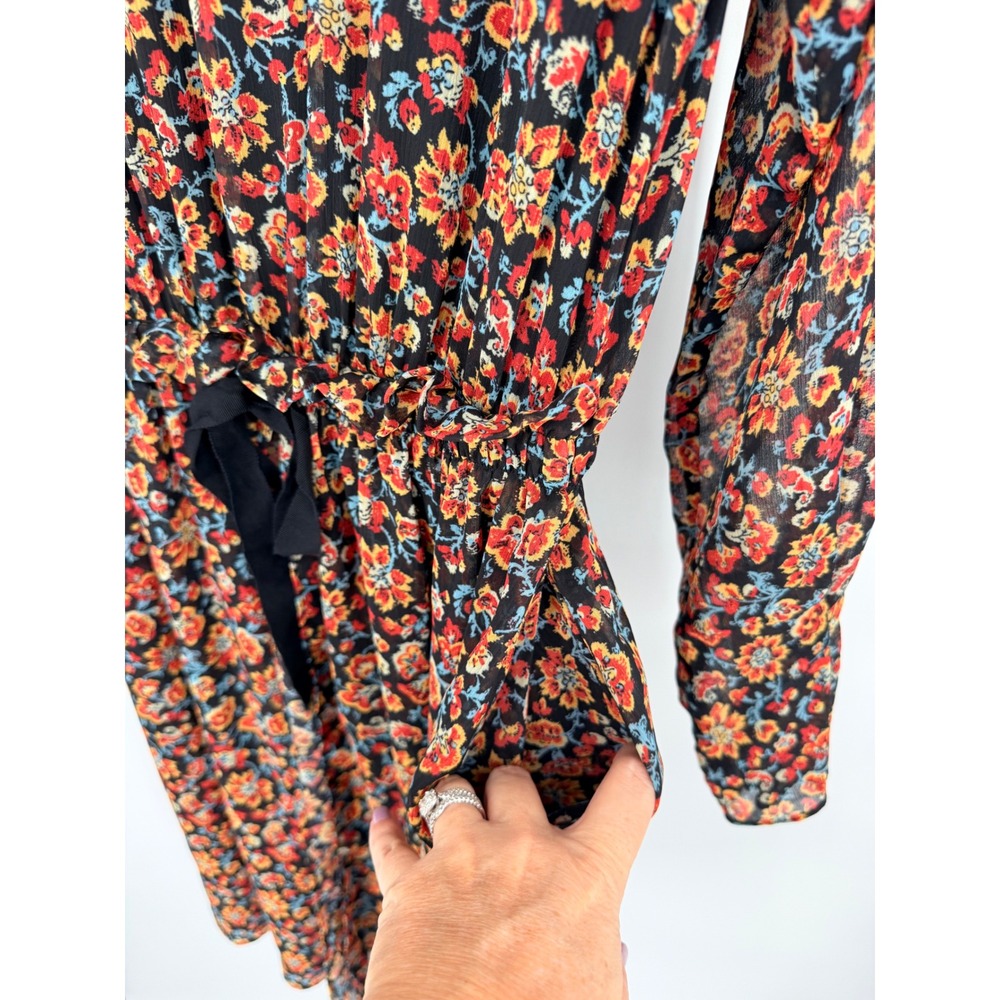 Jason Wu Collective Womens Floral Long Sleeve Mini Dress Black Orange Size 6 - Picture 8 of 13